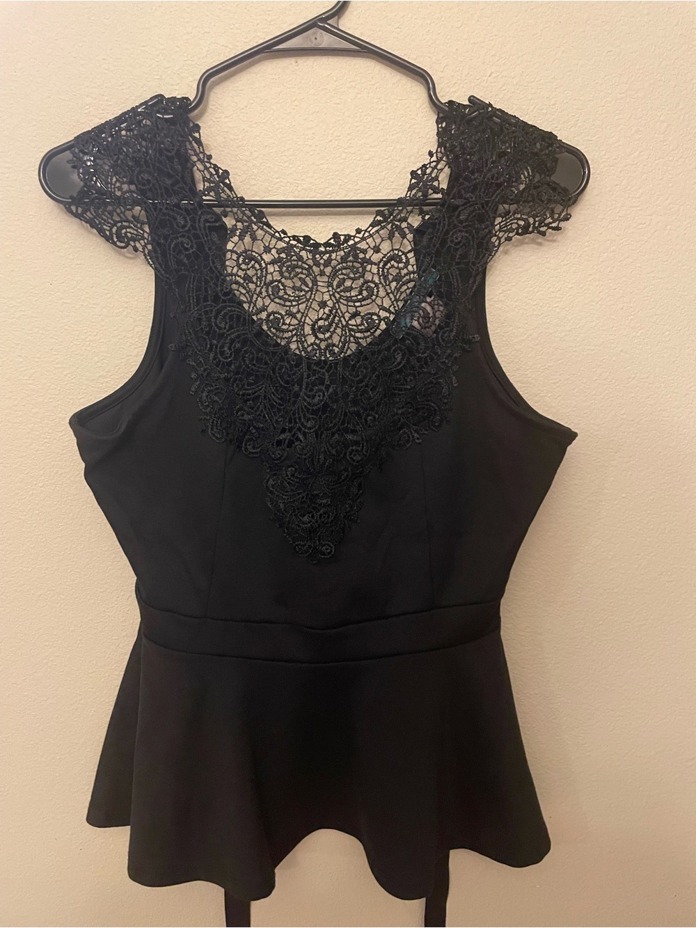 julie's closet Black Lace-Detail Peplum Shirt